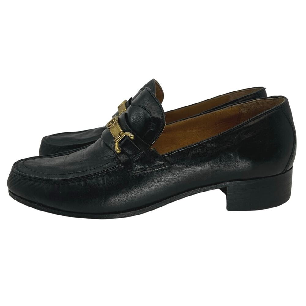 Vintage Y2K Gucci Black Leather Horsebit Loafers Italy w/ Dust Bag - Men’s 7.5 - Picture 4 of 14